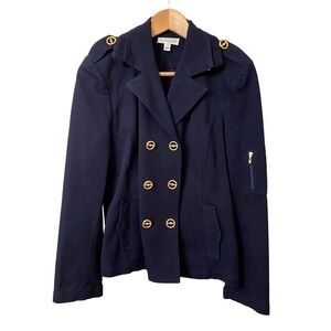 St. John Sport Nautical Navy Blue Jacket Gold Accents Womens Sz S Preppy Coastal
